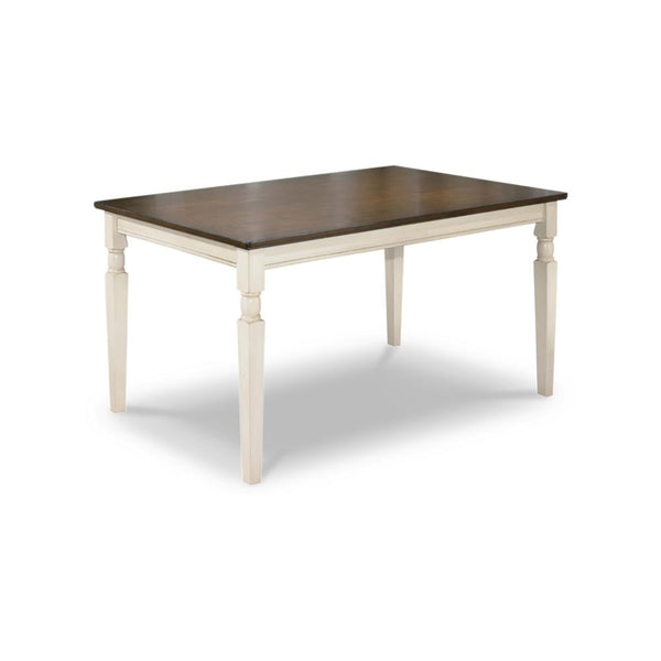 Borg Dining Table, 60 Inch Rectangular Brown Wood, White Turned Legs