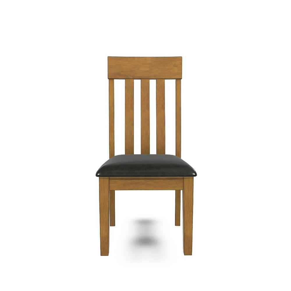 Raly Dining Side Chair Set of 2, Brown Faux Leather Seat, Slated Back -BM328207