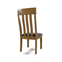 Raly Dining Side Chair Set of 2, Brown Faux Leather Seat, Slated Back -BM328207