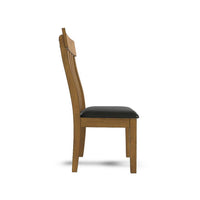 Raly Dining Side Chair Set of 2, Brown Faux Leather Seat, Slated Back -BM328207