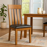 Raly Dining Side Chair Set of 2, Brown Faux Leather Seat, Slated Back -BM328207