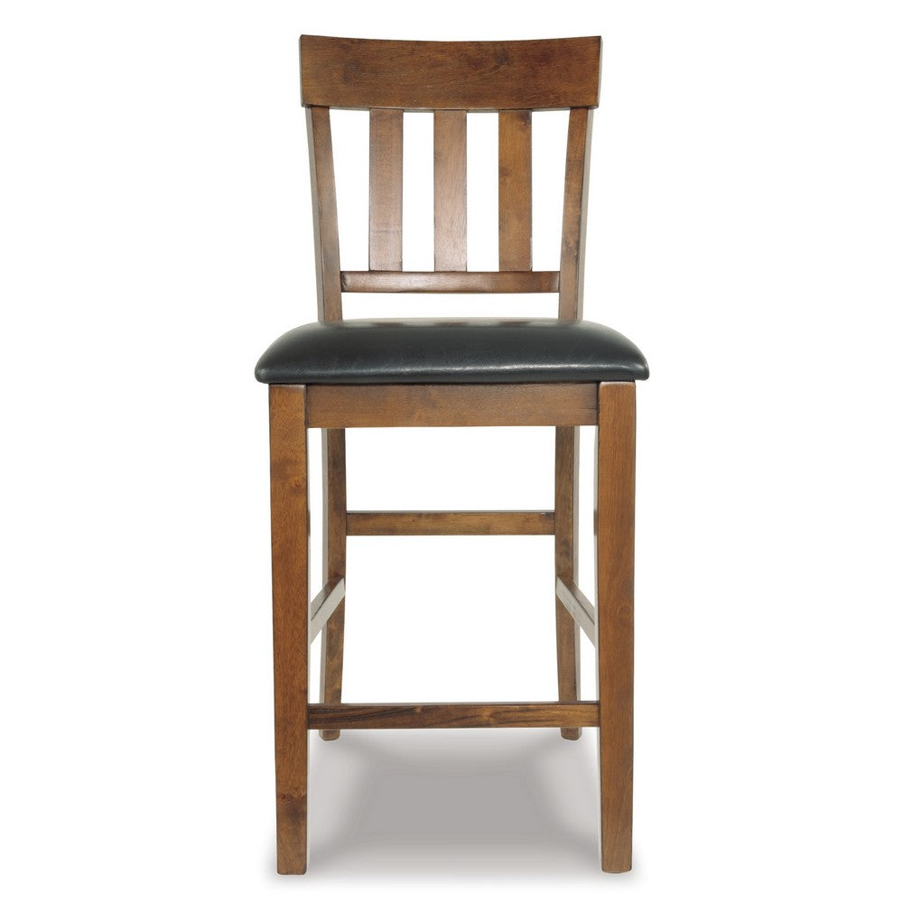 Raly Counter Height Chair Set of 2, Brown Faux Leather, Slatted Back -BM328208