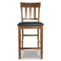 Raly Counter Height Chair Set of 2, Brown Faux Leather, Slatted Back -BM328208