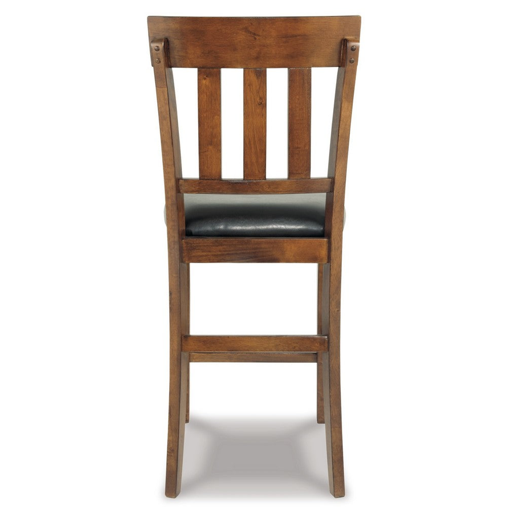 Raly Counter Height Chair Set of 2, Brown Faux Leather, Slatted Back -BM328208