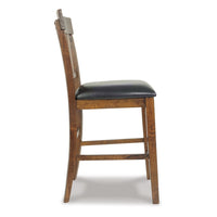 Raly Counter Height Chair Set of 2, Brown Faux Leather, Slatted Back -BM328208
