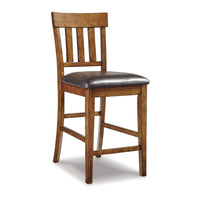 Raly Counter Height Chair Set of 2, Brown Faux Leather, Slatted Back -BM328208