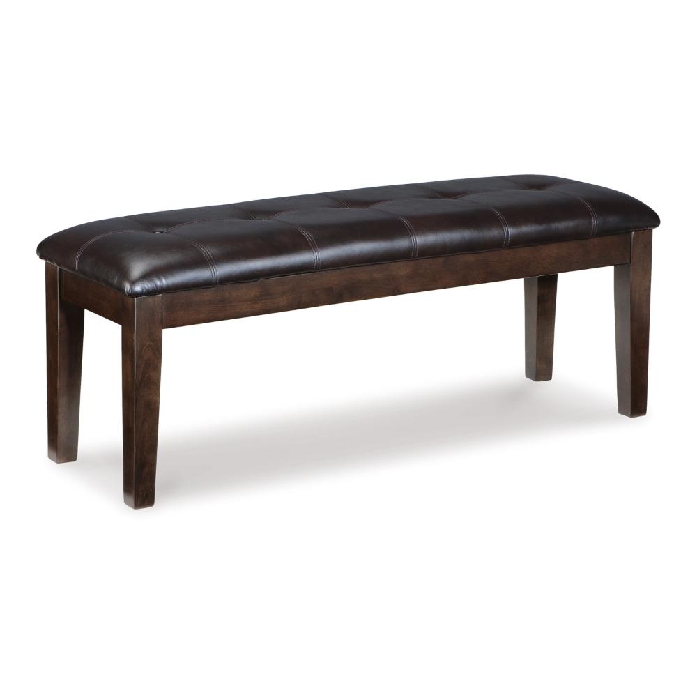 Hado Dining Bench, 49 Inch, Tufted Faux Leather Seat, Dark Brown