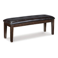 Hado Dining Bench, 49 Inch, Tufted Faux Leather Seat, Dark Brown