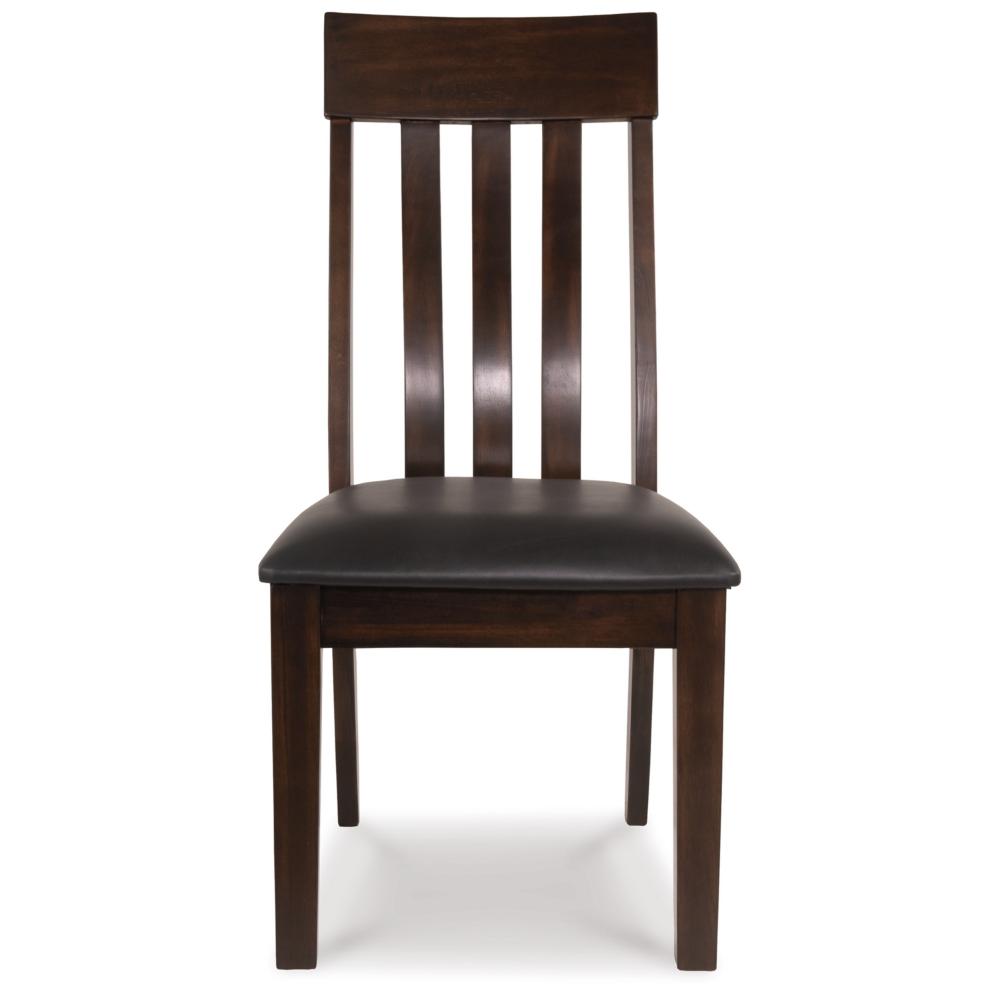 Hado Dining Chair Set of 2, Dark Brown Faux Leather Seat, Slatted Back -BM328213