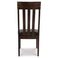 Hado Dining Chair Set of 2, Dark Brown Faux Leather Seat, Slatted Back -BM328213