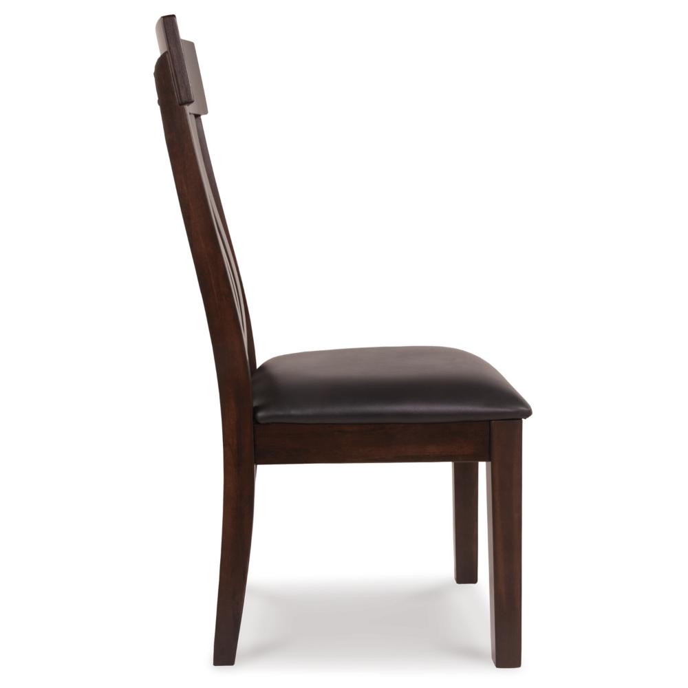 Hado Dining Chair Set of 2, Dark Brown Faux Leather Seat, Slatted Back -BM328213