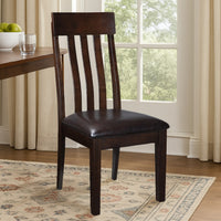 Hado Dining Chair Set of 2, Dark Brown Faux Leather Seat, Slatted Back -BM328213