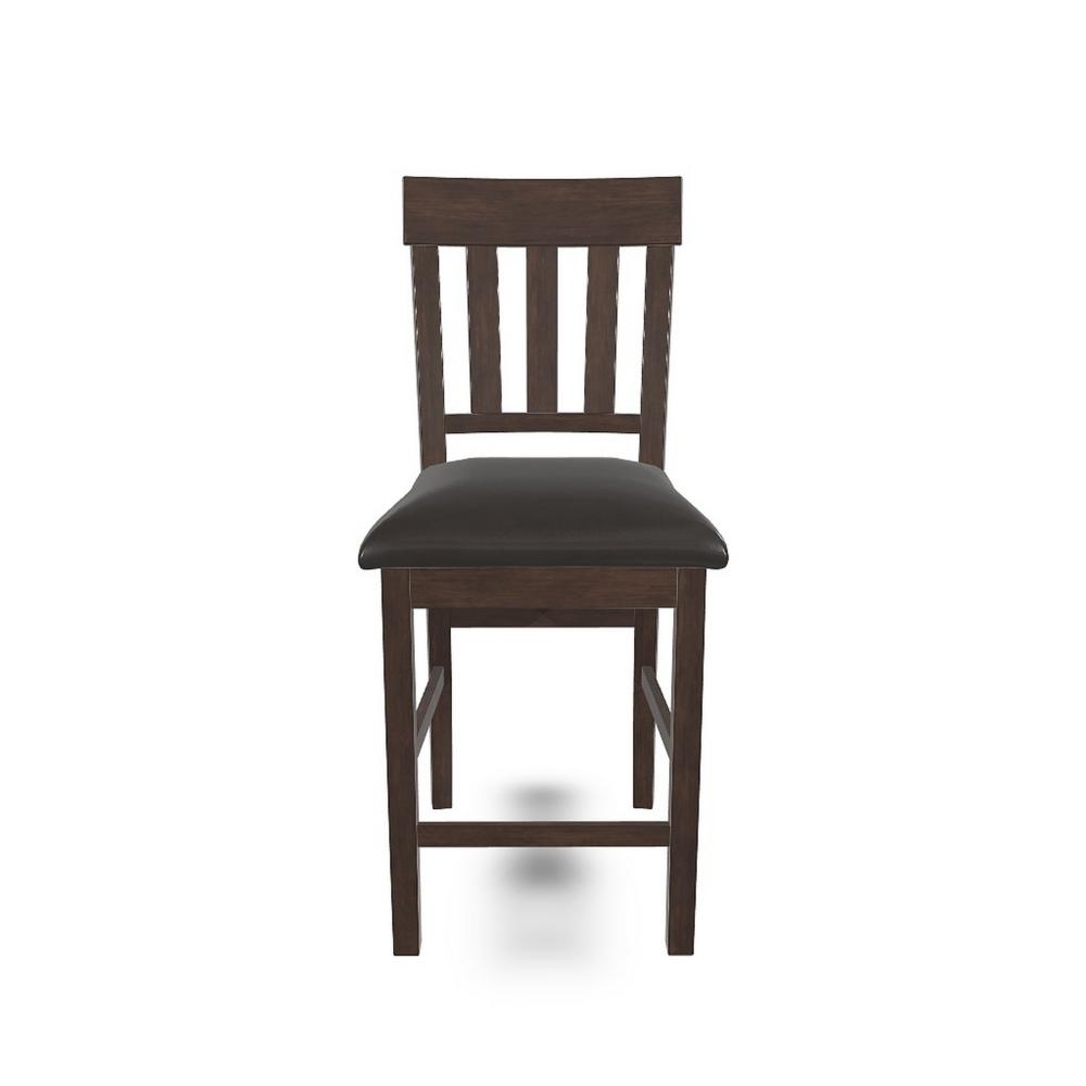 Hado Counter Height Chair Set of 2, Brown Faux Leather, Slatted Back -BM328214