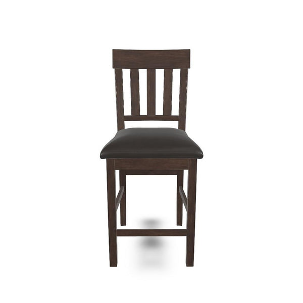 Hado Counter Height Chair Set of 2, Brown Faux Leather, Slatted Back -BM328214