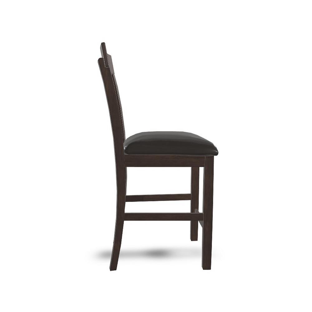 Hado Counter Height Chair Set of 2, Brown Faux Leather, Slatted Back -BM328214