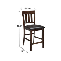 Hado Counter Height Chair Set of 2, Brown Faux Leather, Slatted Back -BM328214
