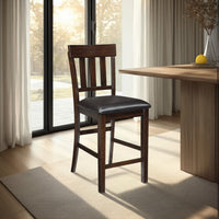 Hado Counter Height Chair Set of 2, Brown Faux Leather, Slatted Back -BM328214
