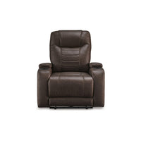 Scon Power Recliner Chair, 37 Inch, LED Light, Brown Faux Leather -BM328223