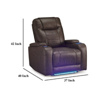 Scon Power Recliner Chair, 37 Inch, LED Light, Brown Faux Leather -BM328223