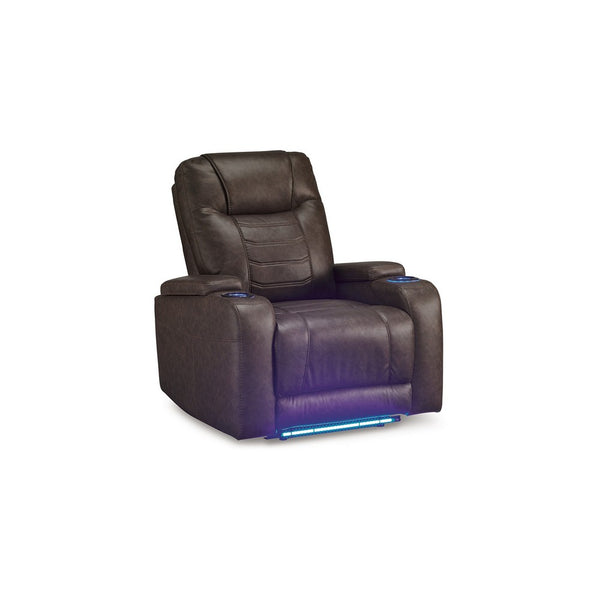 Scon Power Recliner Chair, 37 Inch, LED Light, Brown Faux Leather -BM328223