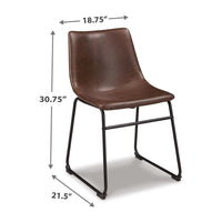 Tia Dining Chair Set of 2, Brown Faux Leather, Bucket Seat, Metal -BM328234