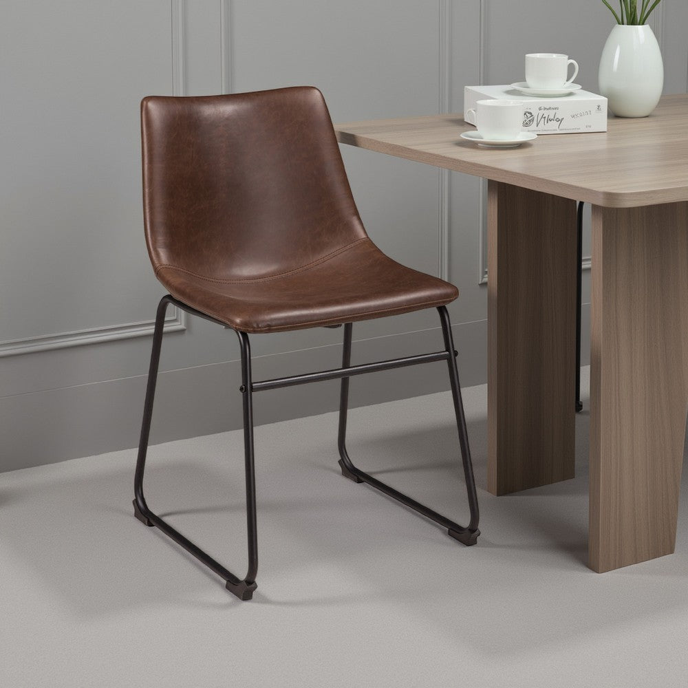 Tia Dining Chair Set of 2, Brown Faux Leather, Bucket Seat, Metal -BM328234