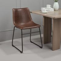 Tia Dining Chair Set of 2, Brown Faux Leather, Bucket Seat, Metal -BM328234