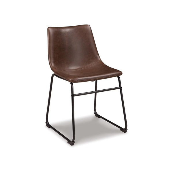 Tia Dining Chair Set of 2, Brown Faux Leather, Bucket Seat, Metal