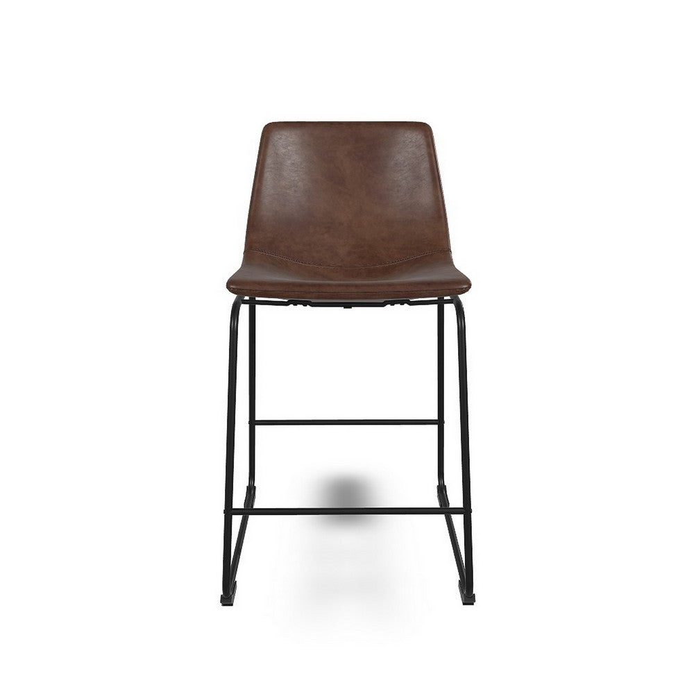 Tia Counter Height Chair Set of 2, Brown Faux Leather, Bucket Seat -BM328235