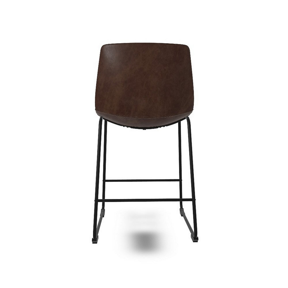 Tia Counter Height Chair Set of 2, Brown Faux Leather, Bucket Seat -BM328235