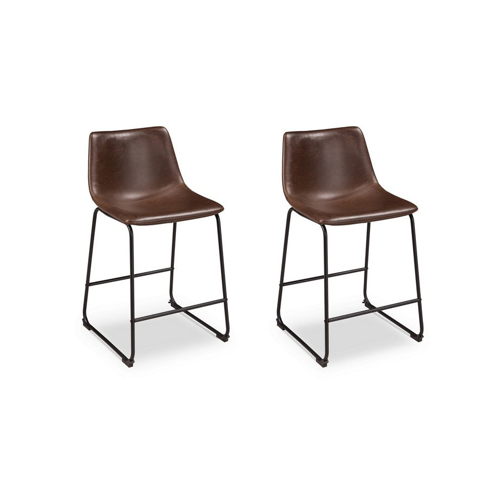 Tia Counter Height Chair Set of 2, Brown Faux Leather, Bucket Seat -BM328235