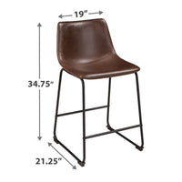 Tia Counter Height Chair Set of 2, Brown Faux Leather, Bucket Seat -BM328235