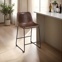 Tia Counter Height Chair Set of 2, Brown Faux Leather, Bucket Seat -BM328235