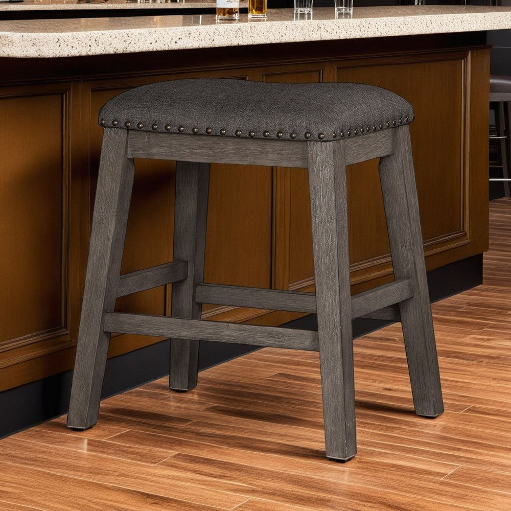 Caity Counter Height Stool Set of 2, Gray Wood Frame, Cushioned Seat -BM328241