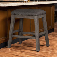 Caity Counter Height Stool Set of 2, Gray Wood Frame, Cushioned Seat -BM328241