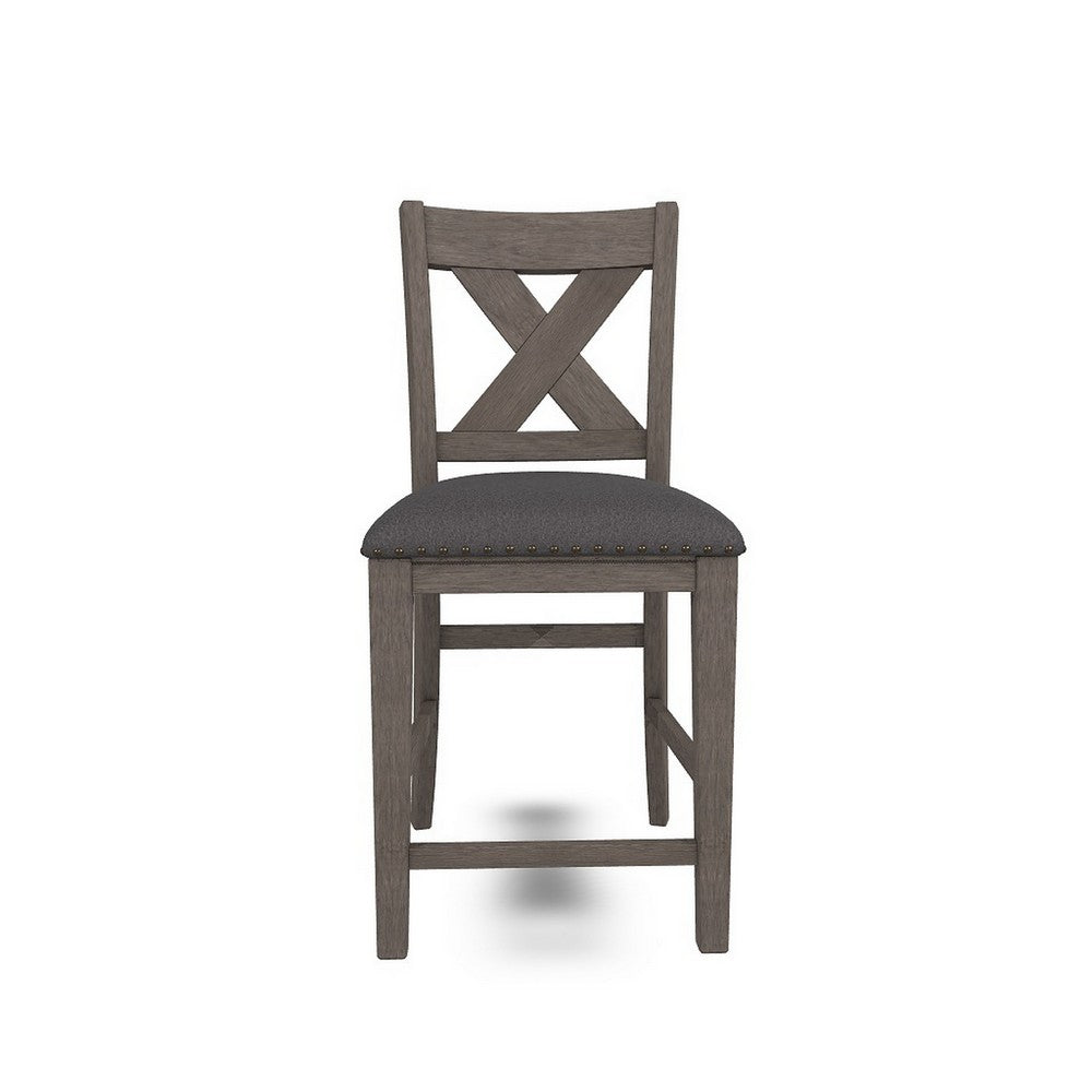 Caity Counter Height Chair Set of 2, Gray Acacia Wood, X Shaped Back -BM328242