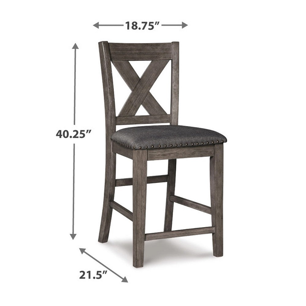Caity Counter Height Chair Set of 2, Gray Acacia Wood, X Shaped Back -BM328242