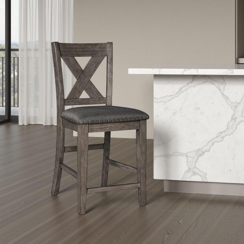 Caity Counter Height Chair Set of 2, Gray Acacia Wood, X Shaped Back -BM328242
