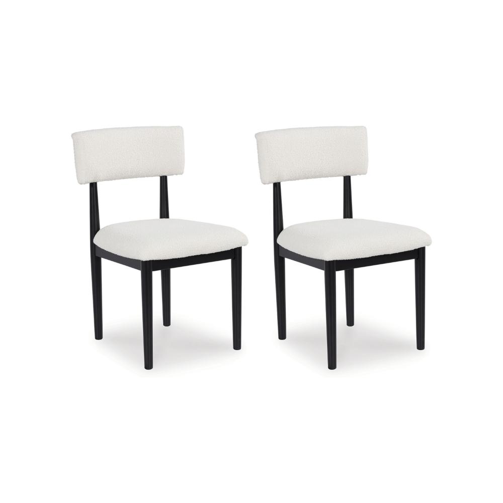 Dae Dining Side Chair Set of 2, White Cushioned Seat, Black Wood Legs