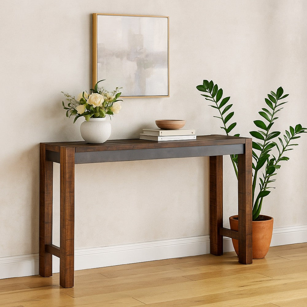 Jin Counter Height 72 Inch Long Slim Table, Distressed Brown Wood -BM328255