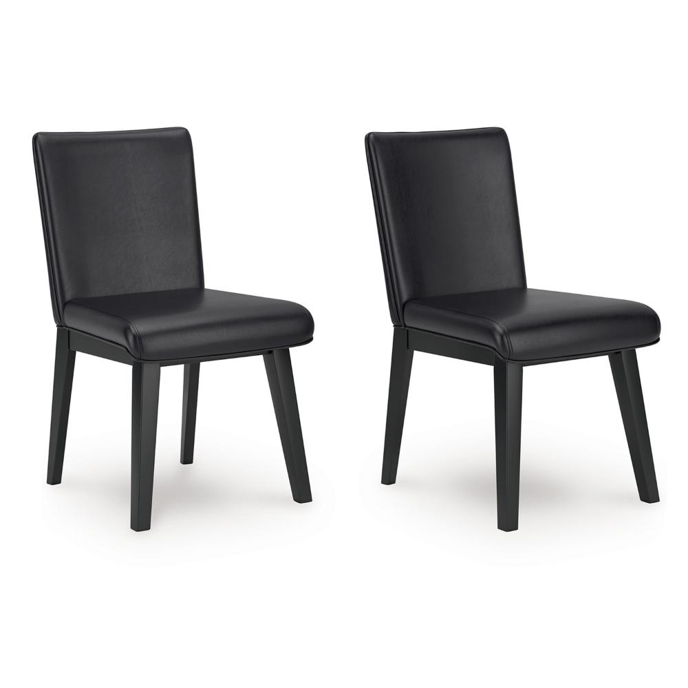 Taya Dining Side Chair Set of 2, Black Faux Leather Cushioned Seat