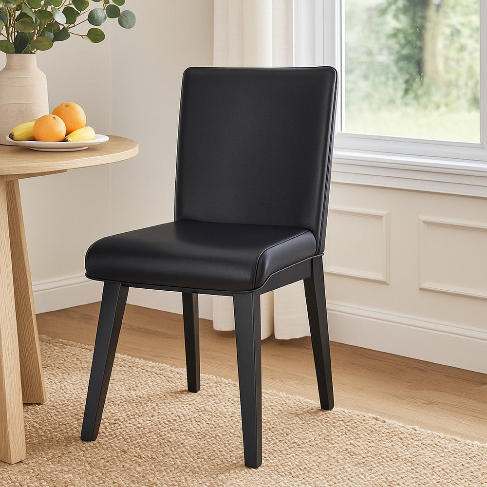 Taya Dining Side Chair Set of 2, Black Faux Leather Cushioned Seat -BM328259