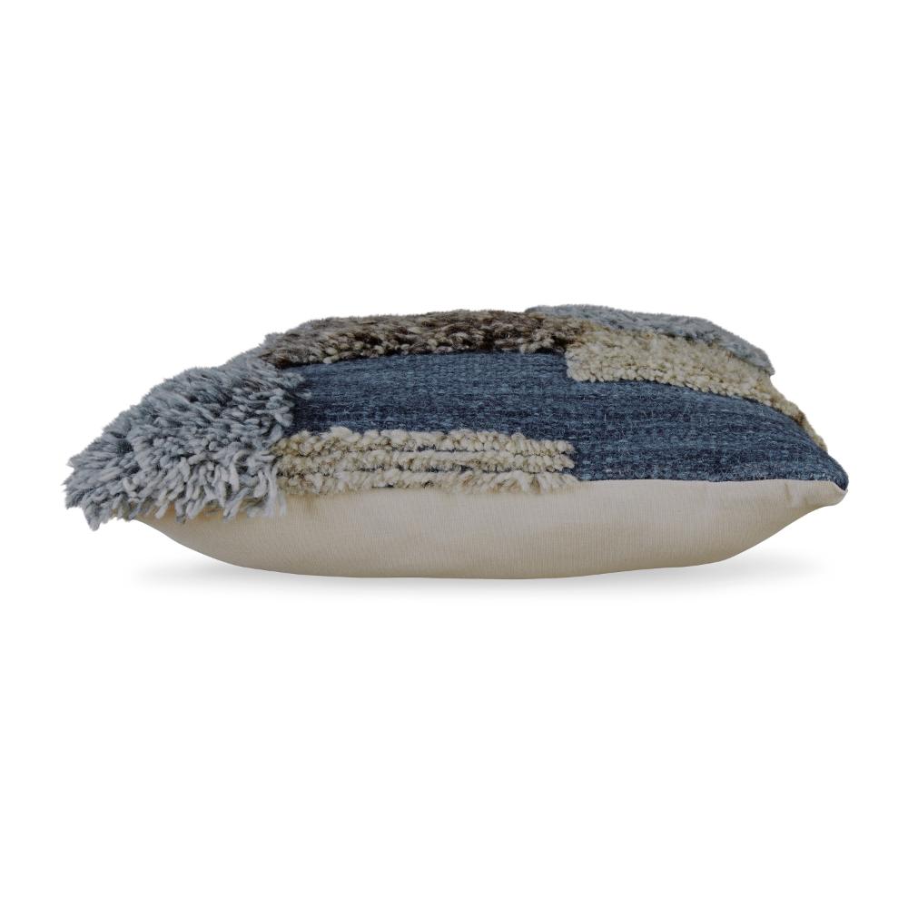 Square Accent Throw Pillow, 20 Inch Hand Knotted Patchwork, Gray Wool -BM328263