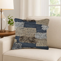 Square Accent Throw Pillow, 20 Inch Hand Knotted Patchwork, Gray Wool -BM328263