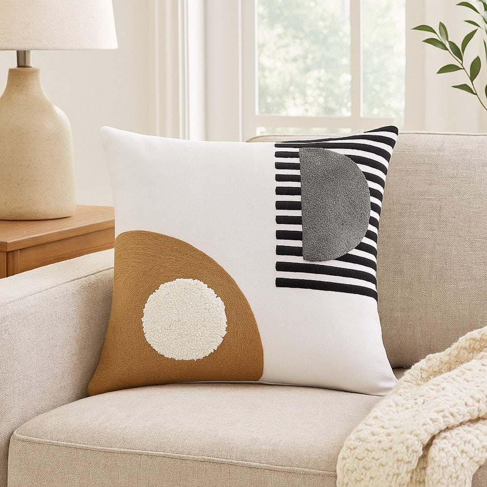 Square Accent Throw Pillow, 20 Inch Modern Embossed Embroidery, White -BM328264