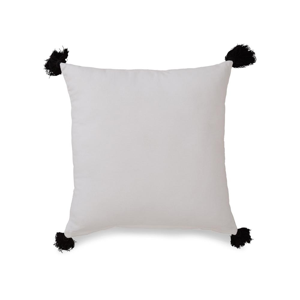 Square Accent Throw Pillow, 20 Inch Dobby Woven White Cotton, Tassels -BM328265
