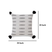 Square Accent Throw Pillow, 20 Inch Dobby Woven White Cotton, Tassels -BM328265