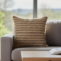 Square Accent Throw Pillow, 20 Inch, Handwoven Stripes on Brown Wool -BM328266