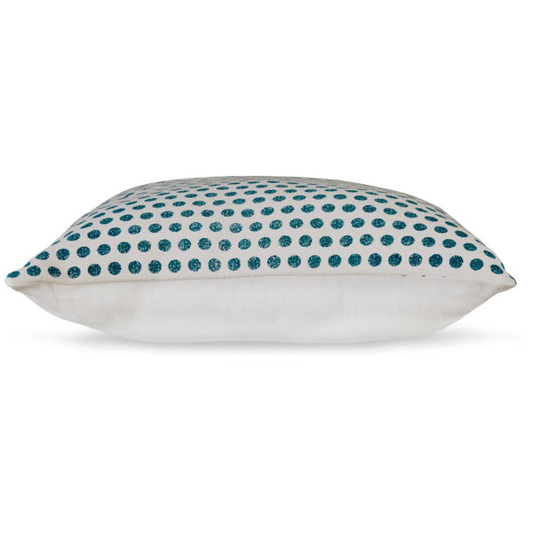 Mony Square Accent Throw Pillow, 20 Inch, Teal Dots over White Cotton -BM328268