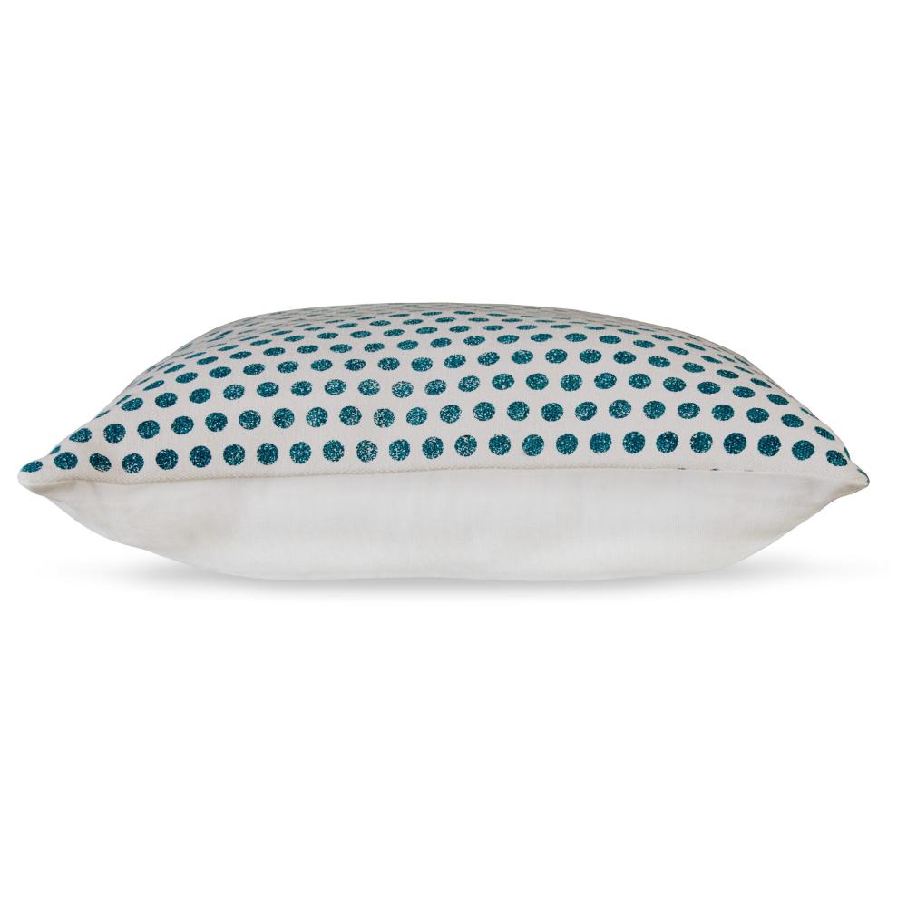 Mony Square Accent Throw Pillow, 20 Inch, Teal Dots over White Cotton -BM328268
